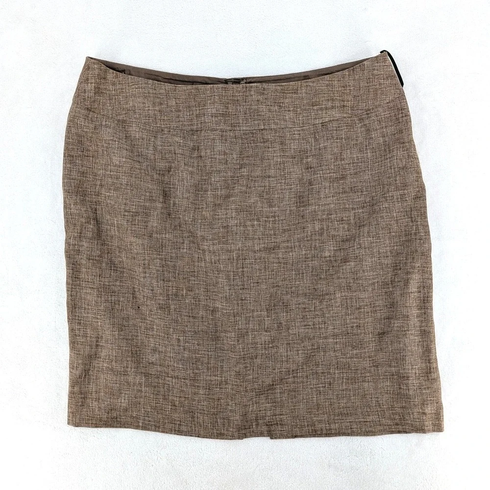 Lafayette 148 New York Linen Wool Blend Pencil Skirt Brown Melange‎ Size 18